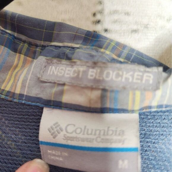 Columbia Insect Blocker Mens Blue Green Plaid Long-Sleeved Button-Up Shirt Sz M - Picture 9 of 11